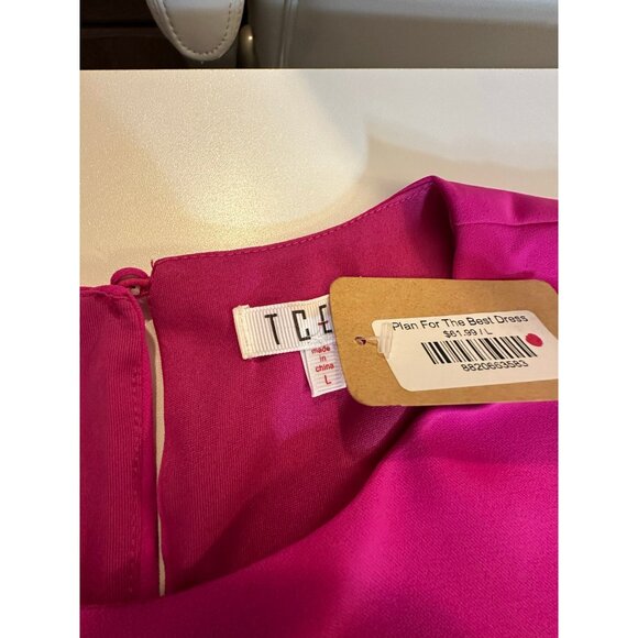 Bold Pink Pleated Tier Party Dress L – Holiday Glam Giftable Statement Look - Picture 6 of 7